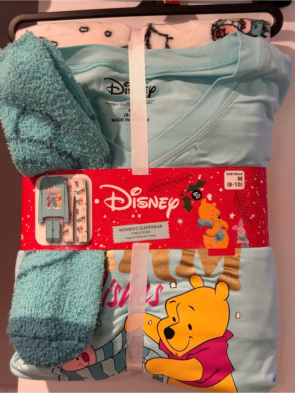 Disney Winnie the Pooh Light Aqua Pajama Set with Cozy Socks
